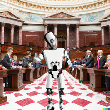 Sam Altman as a robot testifying before congress