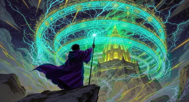 Professor Synapse encasing his castle in magical defenses