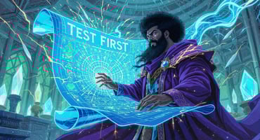 Professor Synapse creating a magical testing blueprint
