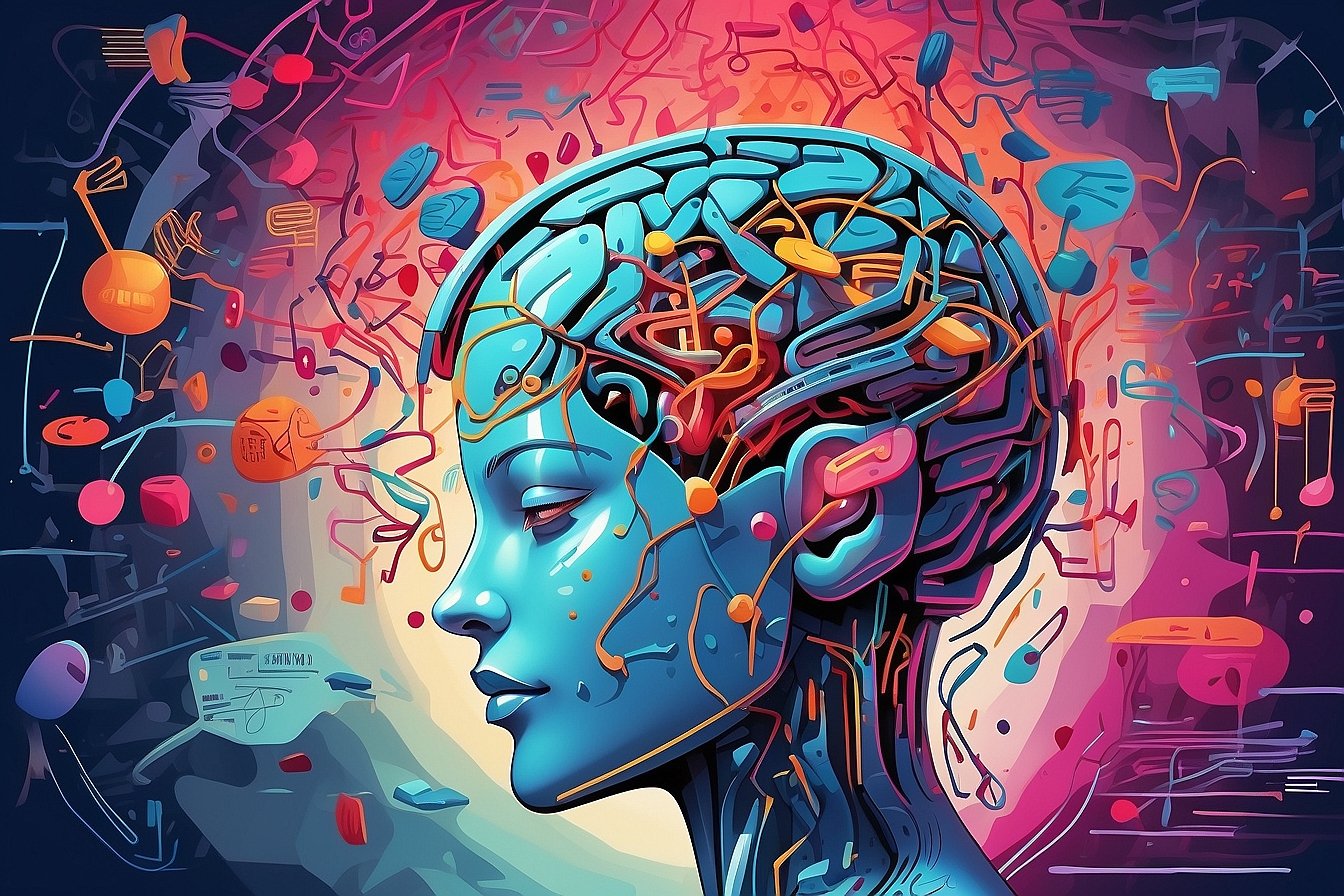 An illustration of an abstract AI brain analyzing and sorting ethical concepts in a virtual space, with floating ethical statements, colorful neural networks, and symbols representing various ethical principles, eliciting a thought-provoking, futuristic mood. The art style is digital futurism, inspired by science fiction art and futuristic technology.